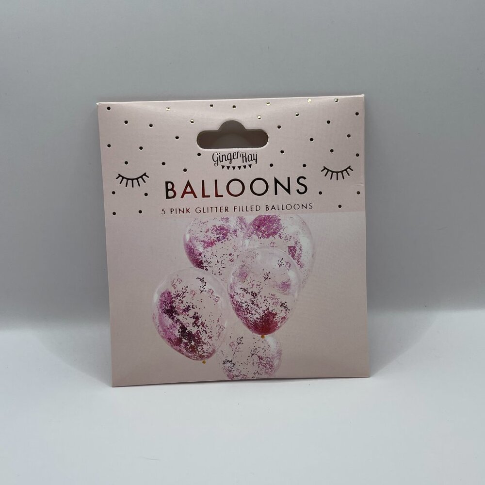 NWT Ginger Ray Pack of 5 Pink Glitter Filled Balloons